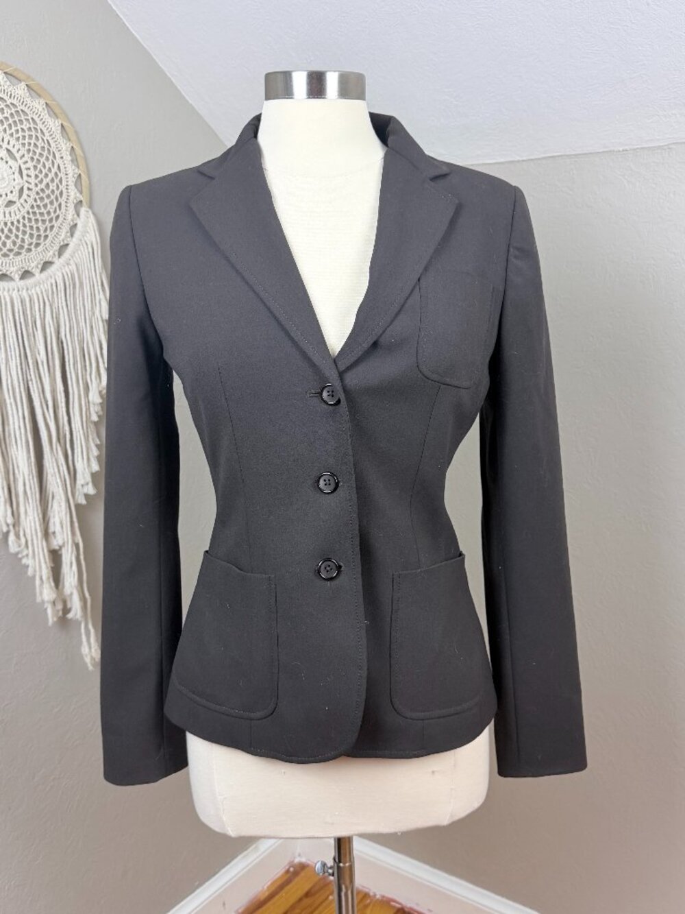 Tahari | Black Tailored 3 Button Patch Pocket Work Blazer Jacket Size US4